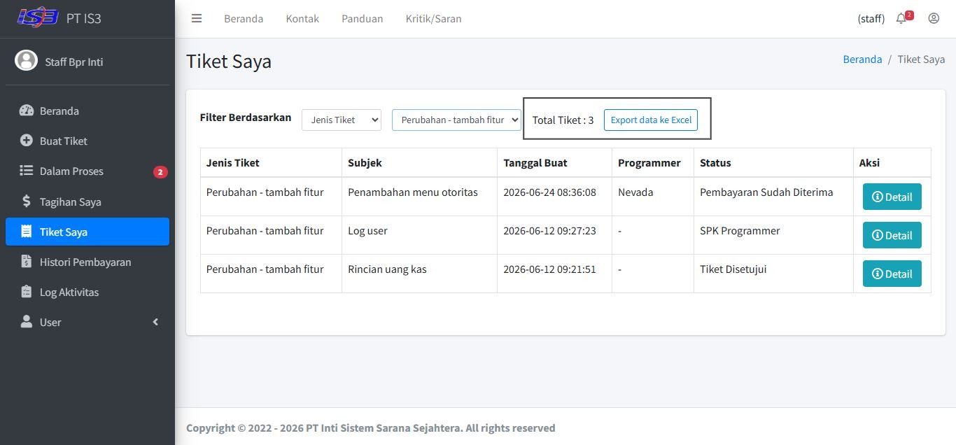 filter tiket berdasarkan